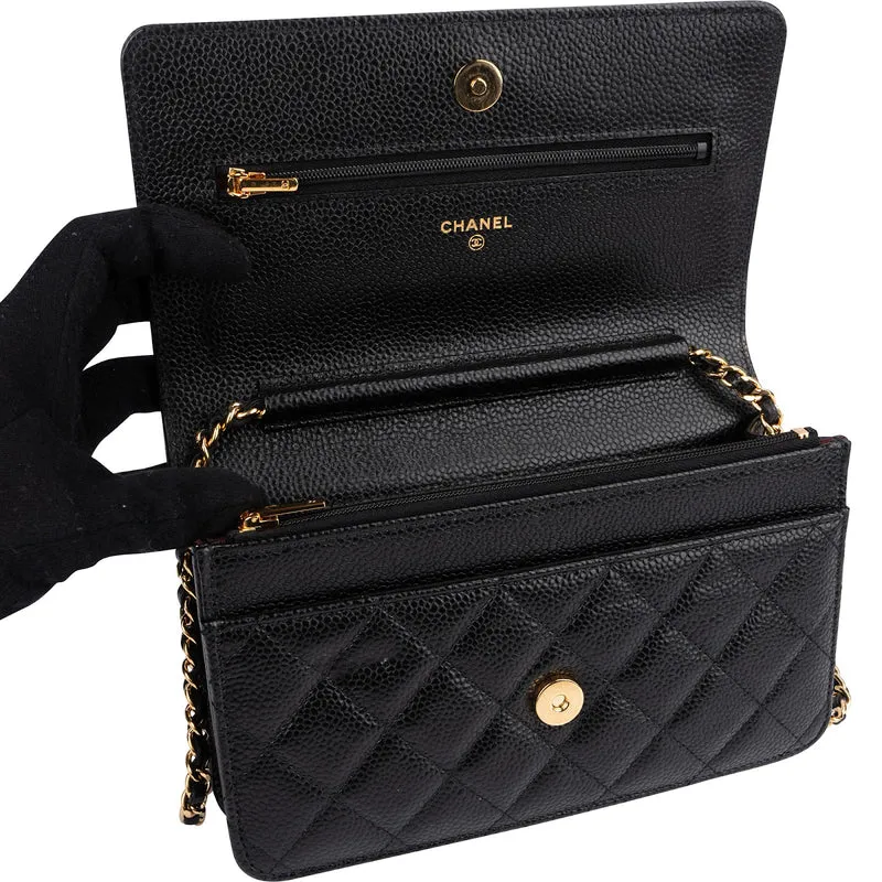Chanel Quilted Caviar Leather Wallet on Chain Crossbody Bag