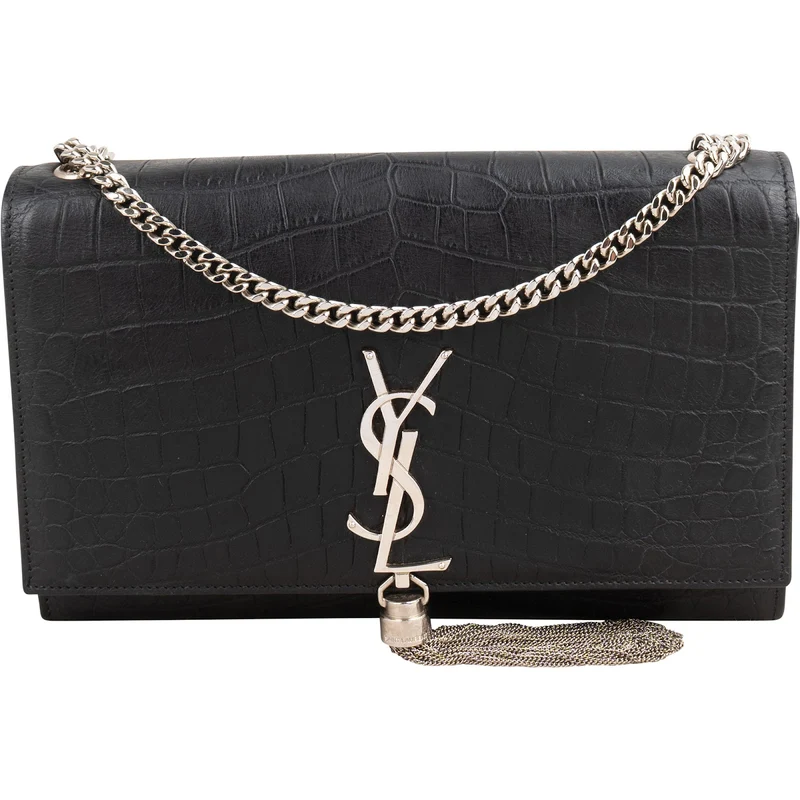 Yves Saint Laurent Croc-Embossed Leather Kate Tassel Chain Crossbody Bag