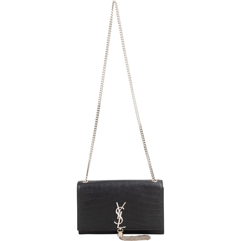 Yves Saint Laurent Croc-Embossed Leather Kate Tassel Chain Crossbody Bag
