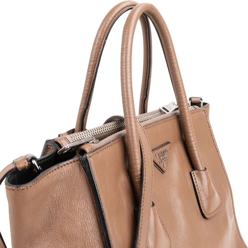 Prada Vitello Daino Shine Leather Twin Pocket Tote Shopper Handbag