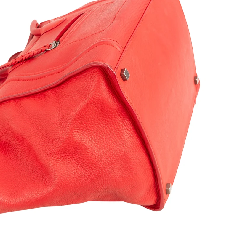 Céline Red Drummed Calfskin Large Luggage Handbag