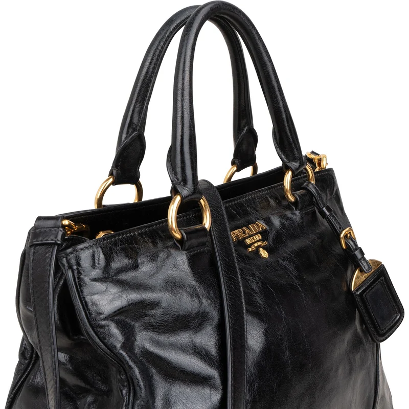 Prada Vitello Shine Leather Large Tote Handbag