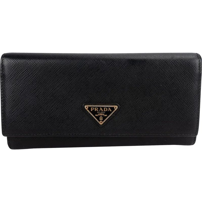 Prada Saffiano Leather Triangle Continental Wallet
