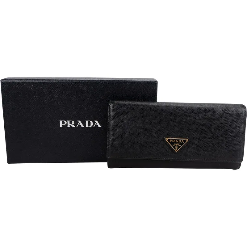 Prada Saffiano Leather Triangle Continental Wallet