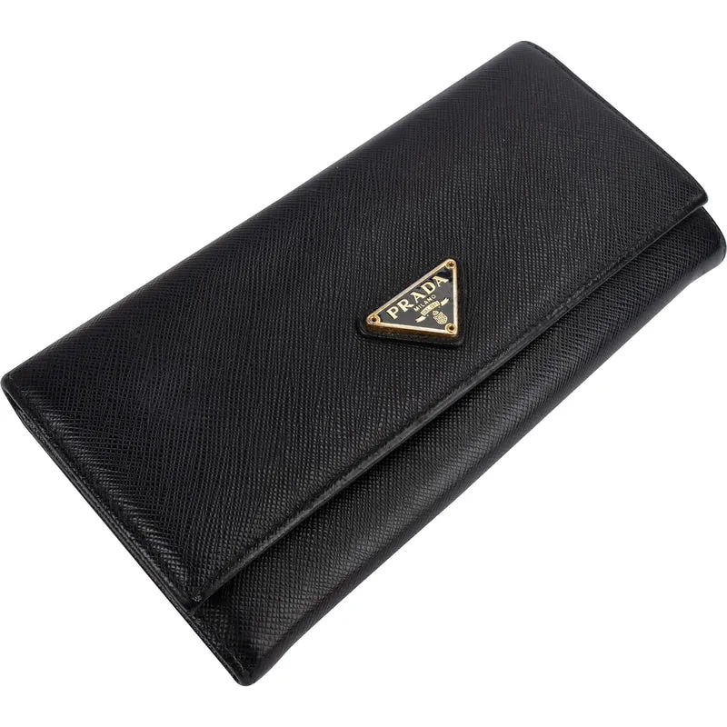 Prada Saffiano Leather Triangle Continental Wallet