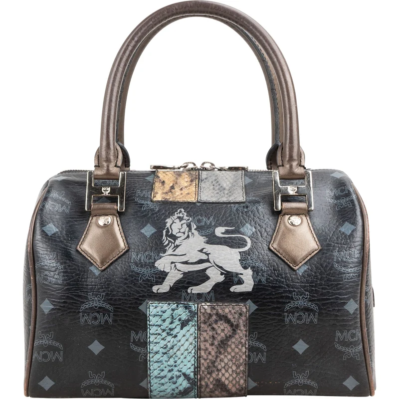 MCM Monogram Visetos Leo Patchwork Boston Handbag