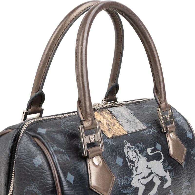 MCM Monogram Visetos Leo Patchwork Boston Handbag