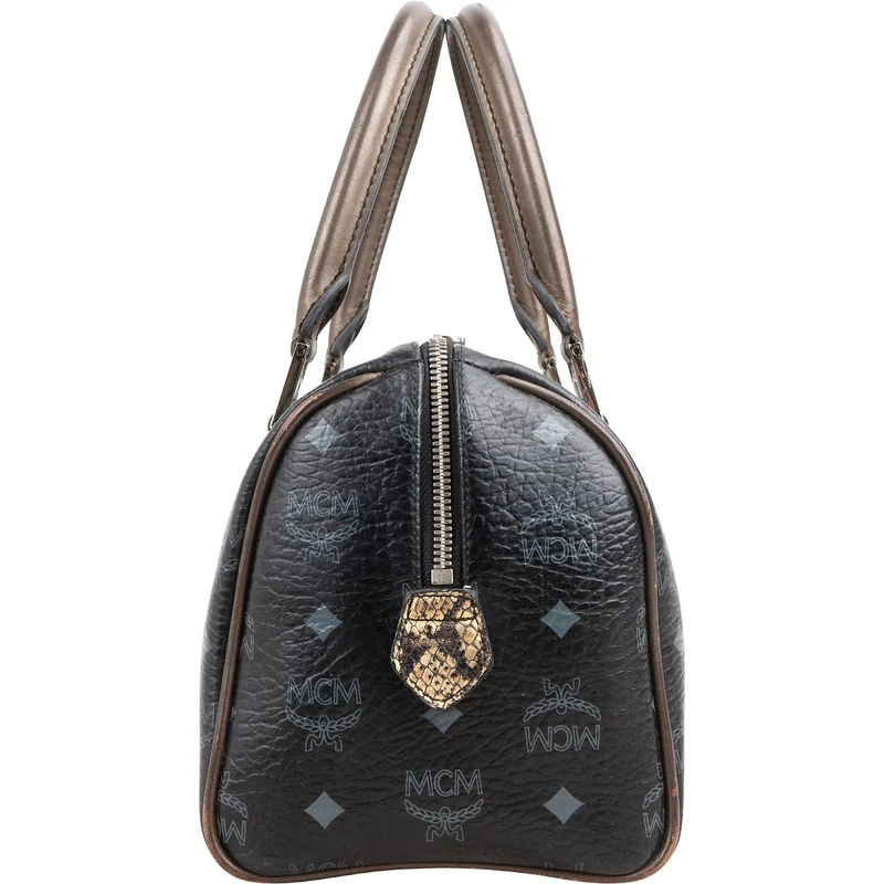 MCM Monogram Visetos Leo Patchwork Boston Handbag