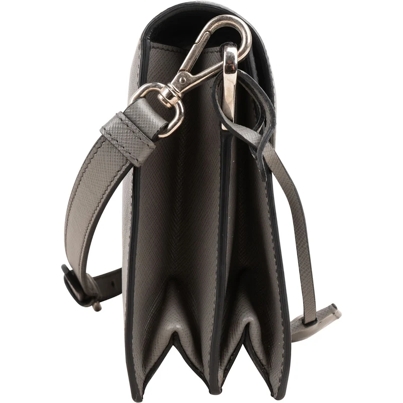 Prada Grey Saffiano Leather Lock Crossbody Bag