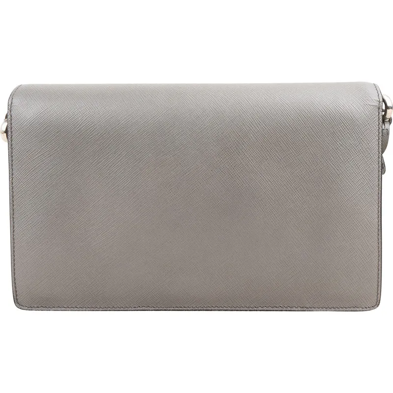 Prada Grey Saffiano Leather Lock Crossbody Bag