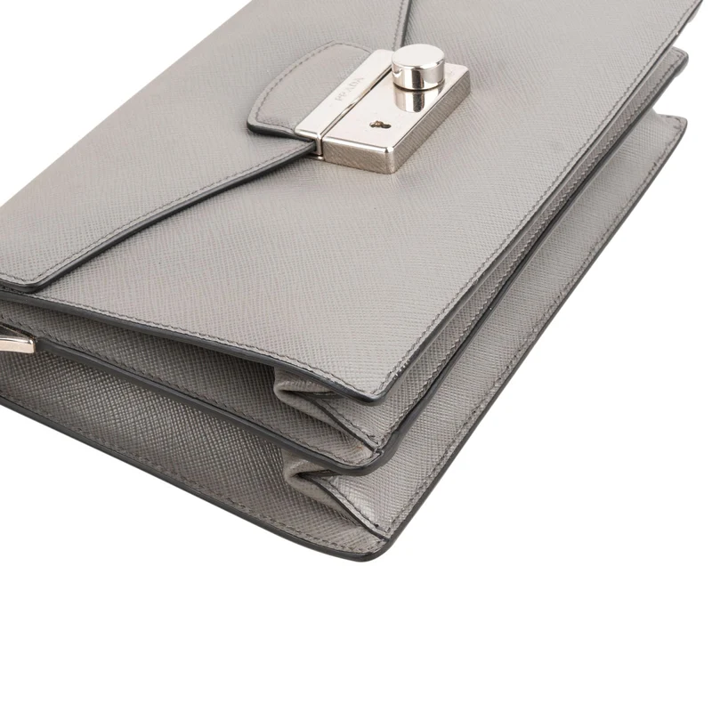 Prada Grey Saffiano Leather Lock Crossbody Bag