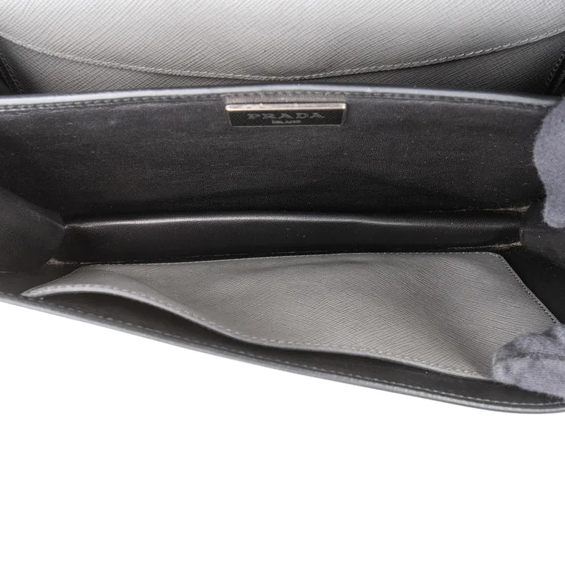 Prada Grey Saffiano Leather Lock Crossbody Bag