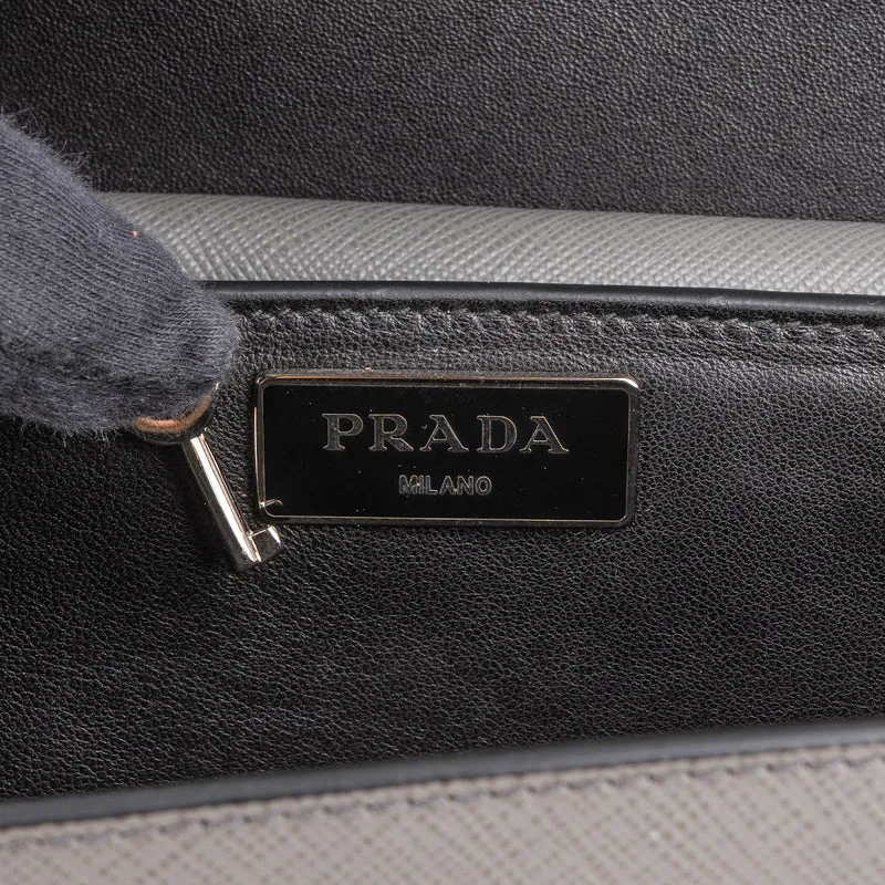 Prada Grey Saffiano Leather Lock Crossbody Bag
