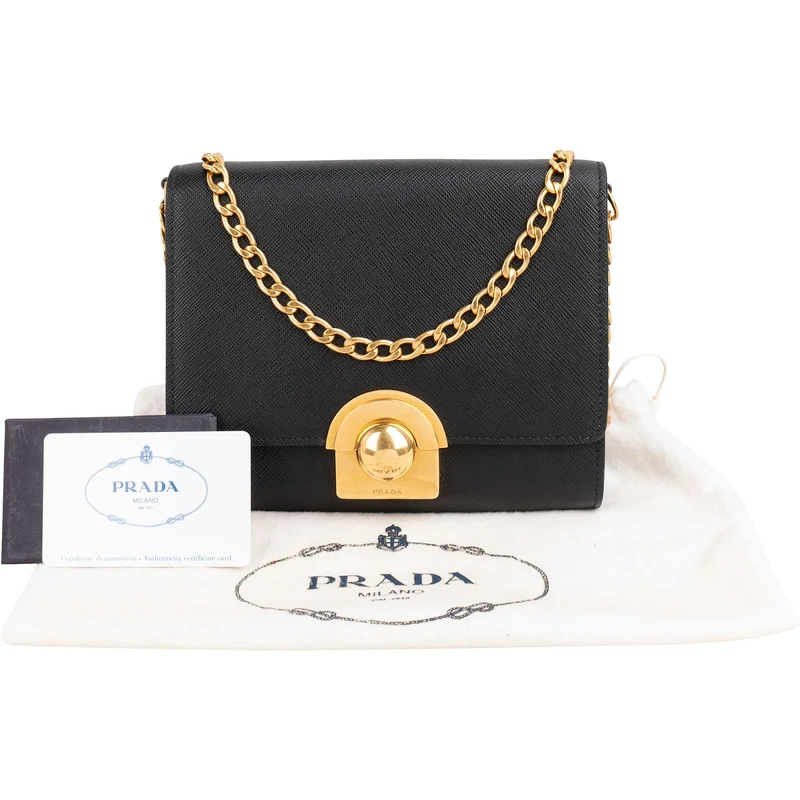 Prada Saffiano Leather Round Lock Flap Small Crossbody Bag