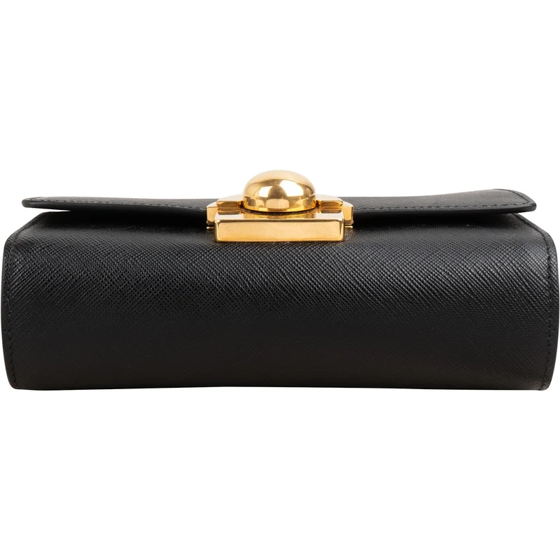 Prada Saffiano Leather Round Lock Flap Small Crossbody Bag