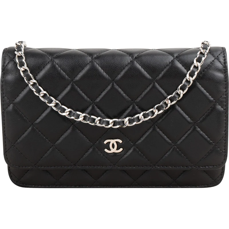 Chanel Quilted Lambskin Palladium Wallet On Chain Crossbody Bag