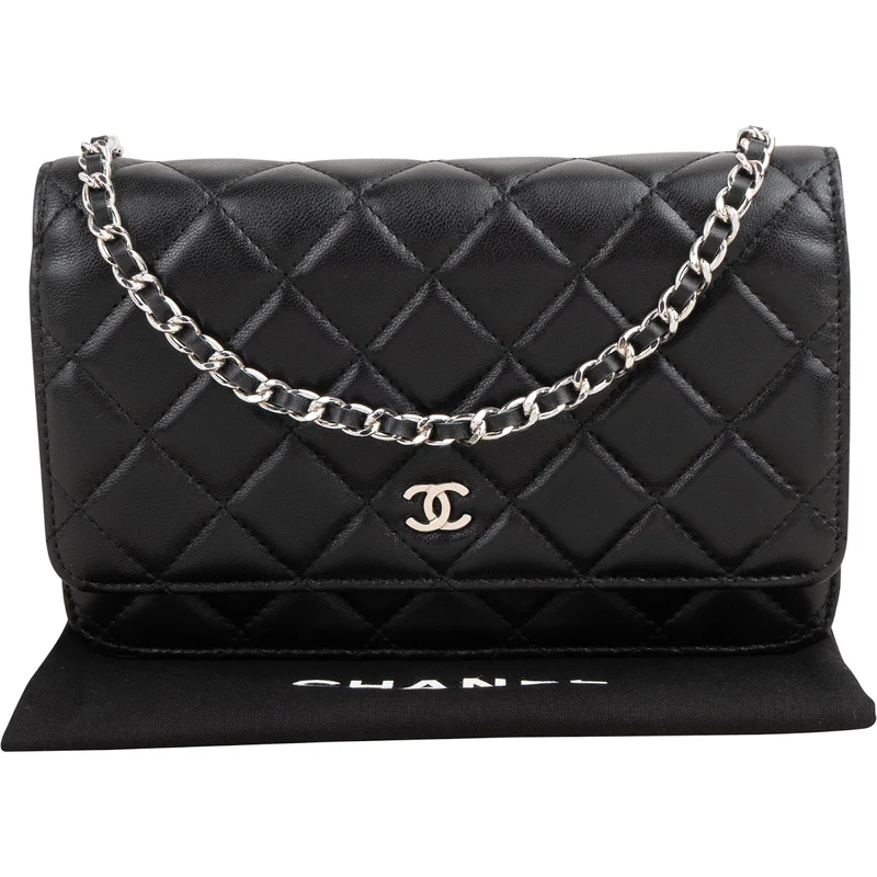 Chanel Quilted Lambskin Palladium Wallet On Chain Crossbody Bag