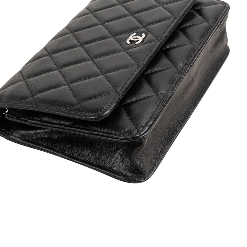 Chanel Quilted Lambskin Palladium Wallet On Chain Crossbody Bag