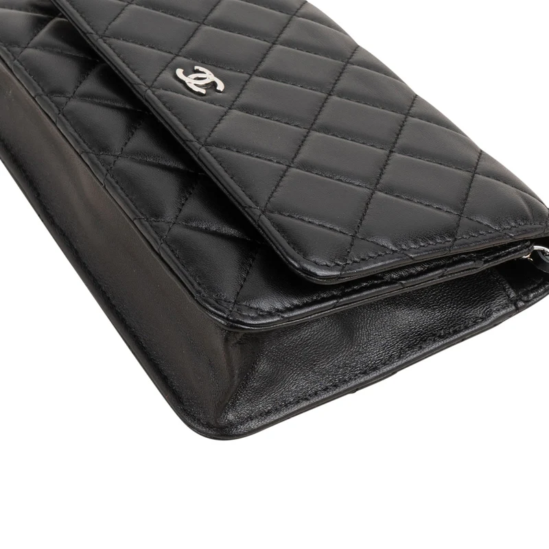 Chanel Quilted Lambskin Palladium Wallet On Chain Crossbody Bag