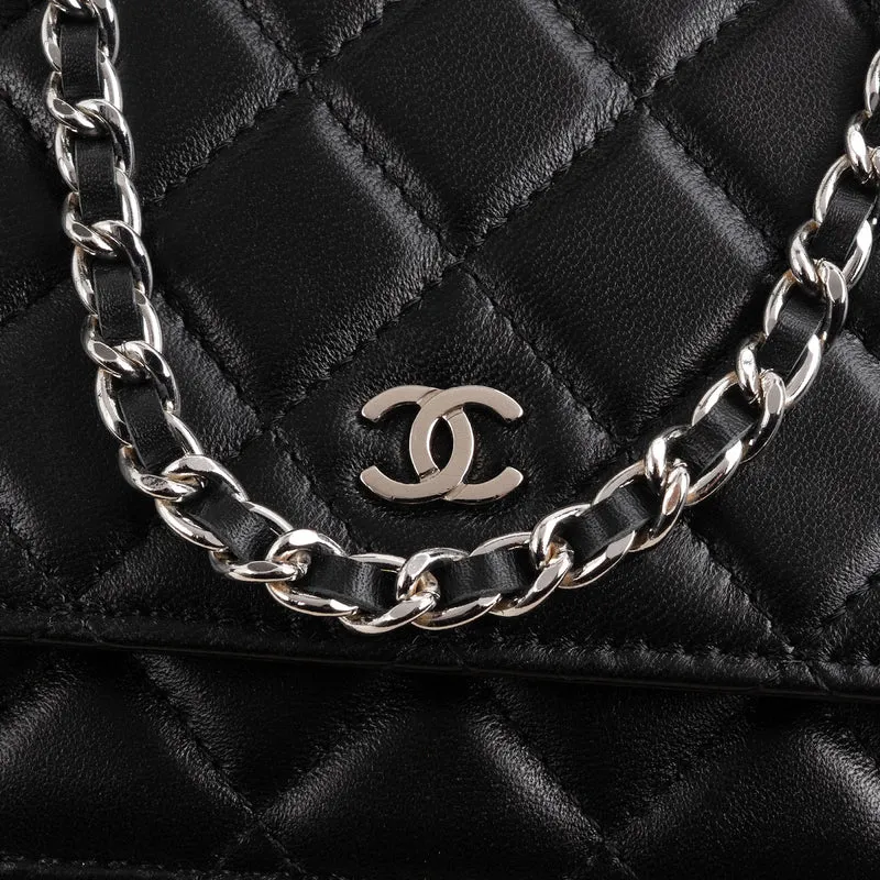 Chanel Quilted Lambskin Palladium Wallet On Chain Crossbody Bag