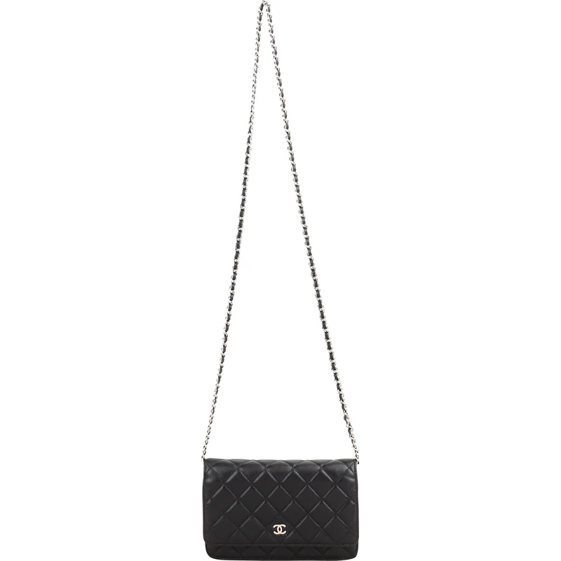 Chanel Quilted Lambskin Palladium Wallet On Chain Crossbody Bag