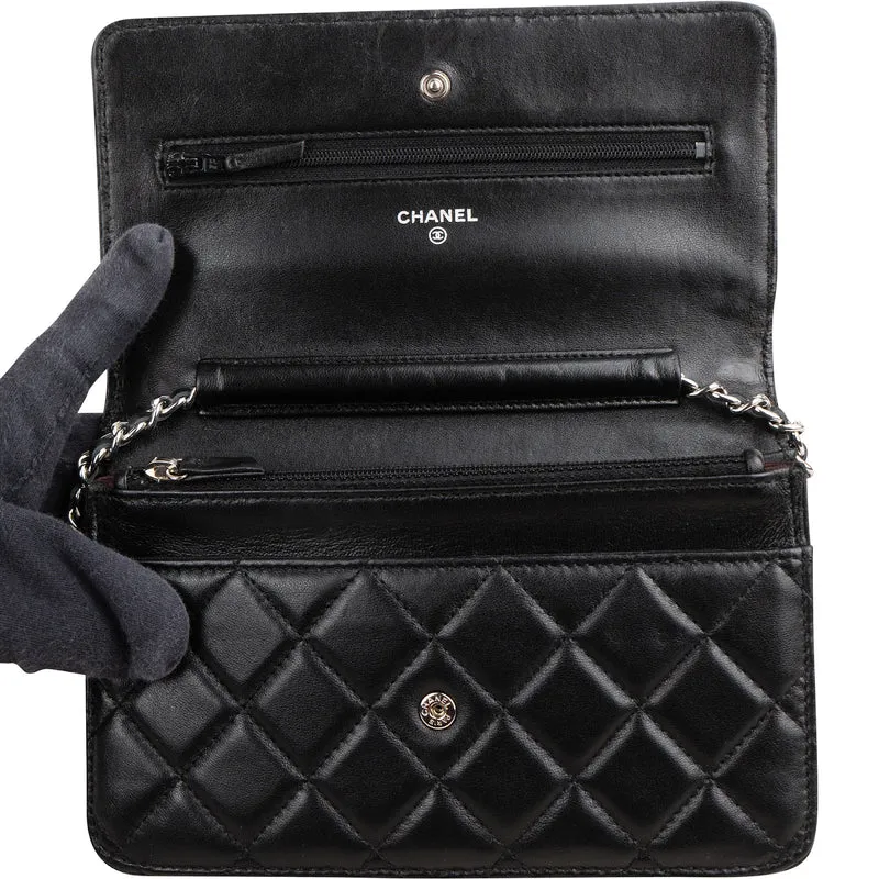 Chanel Quilted Lambskin Palladium Wallet On Chain Crossbody Bag