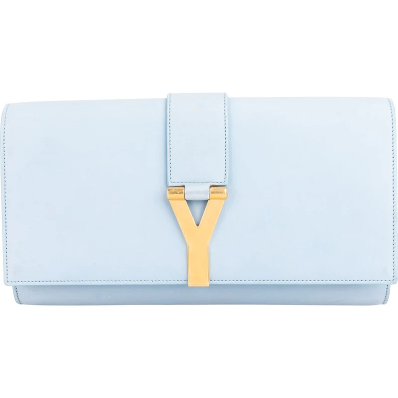 Yves Saint Laurent Light Blue Leather Y Clutch