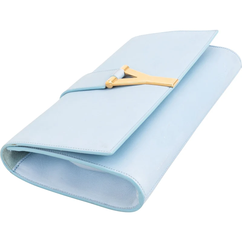 Yves Saint Laurent Light Blue Leather Y Clutch