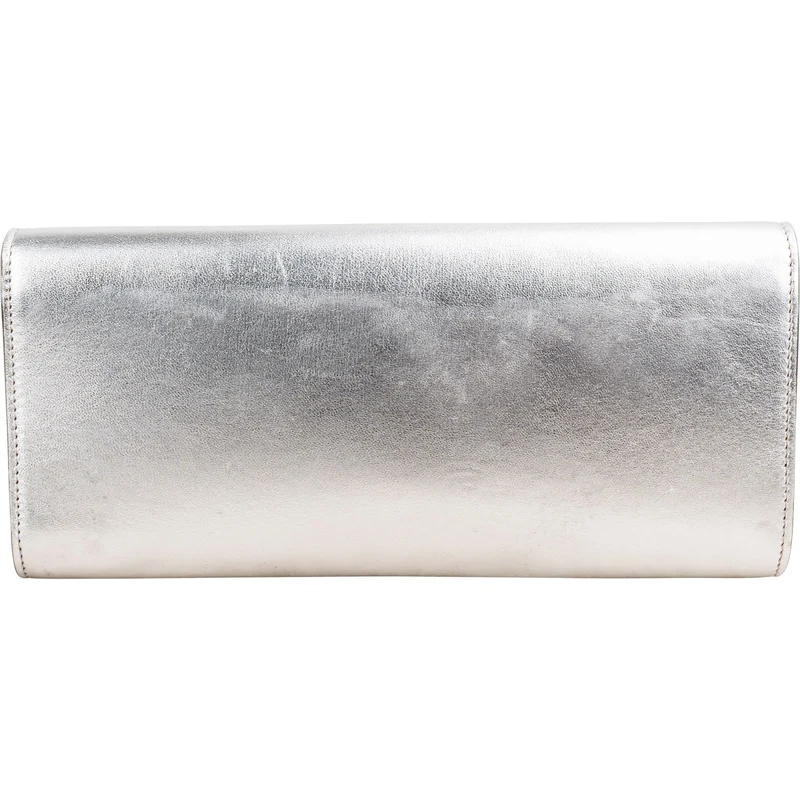 Gucci Metallic Silver Leather Crystal GG Broadway Clutch