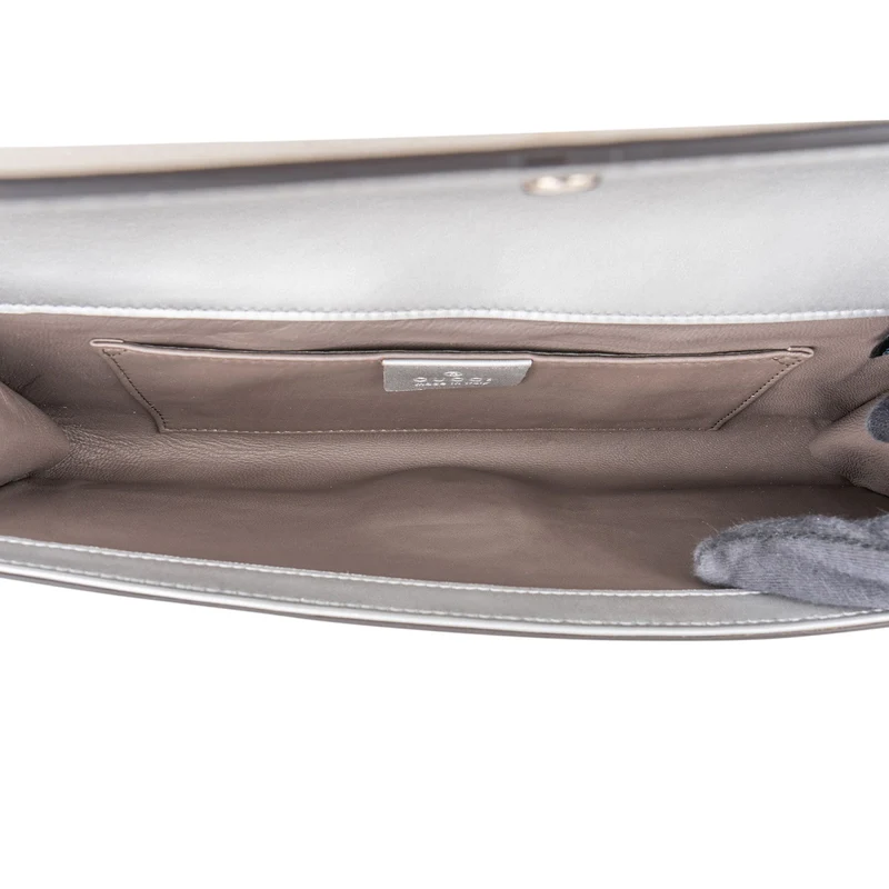 Gucci Metallic Silver Leather Crystal GG Broadway Clutch
