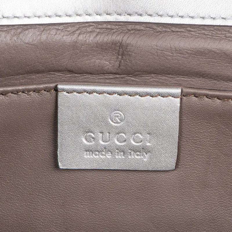 Gucci Metallic Silver Leather Crystal GG Broadway Clutch