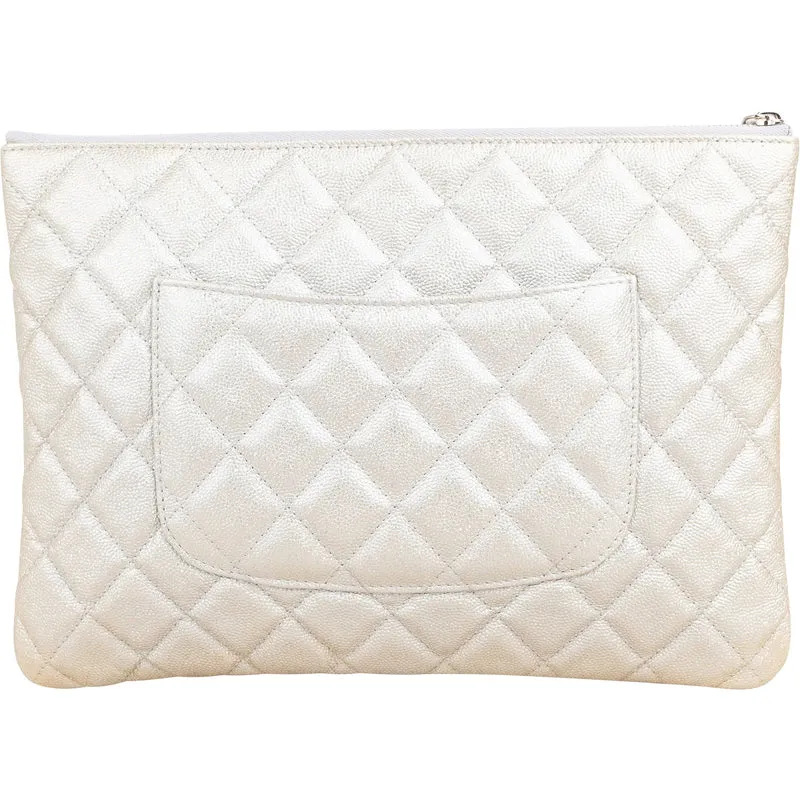 Chanel Quilted Metallic Glittered Caviar Leather CC Clutch