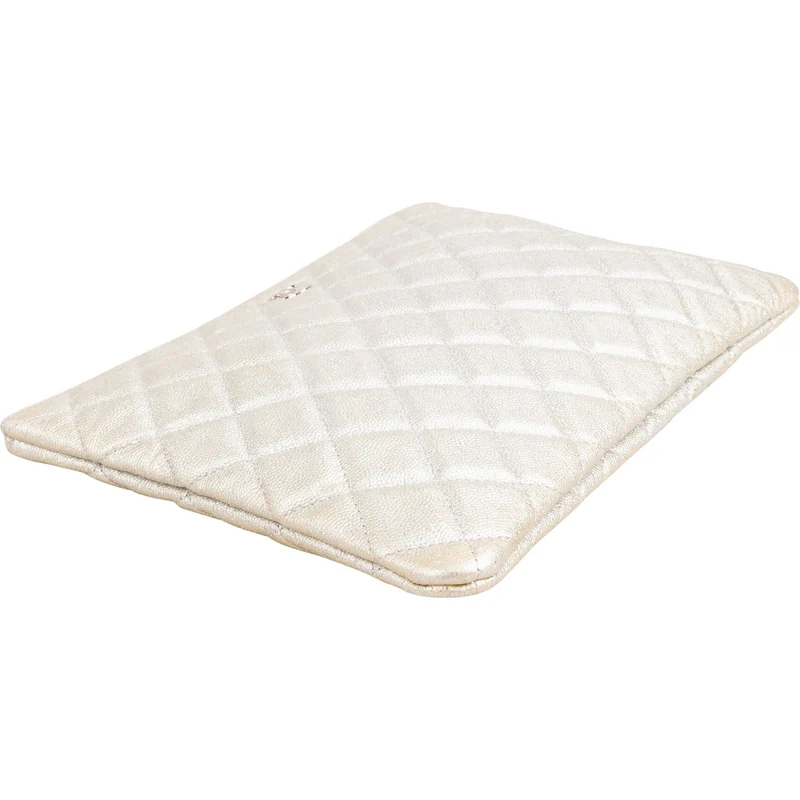 Chanel Quilted Metallic Glittered Caviar Leather CC Clutch