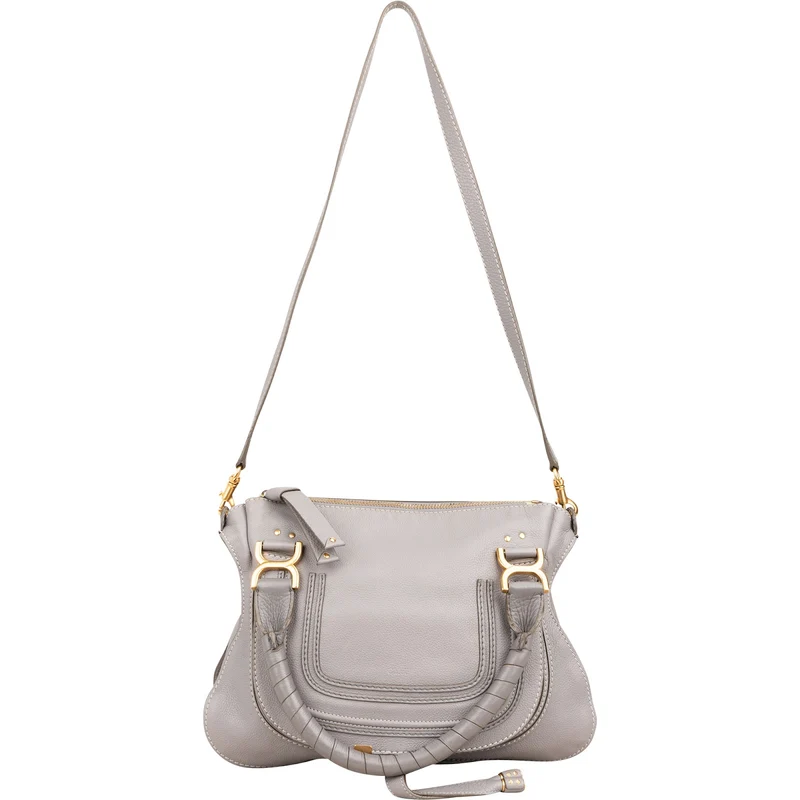 Chloé Grey Leather Marcie Small Double Carry Saddle Shoulder Bag