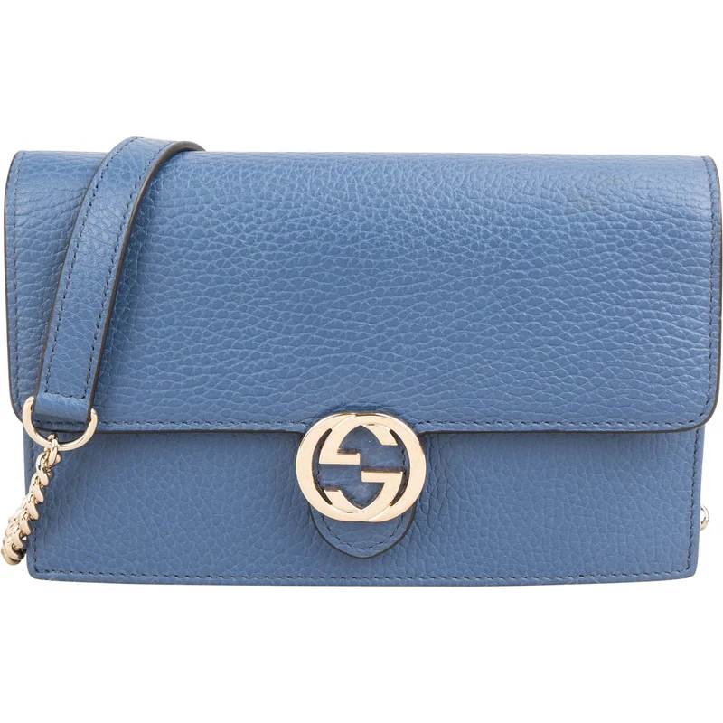 Gucci Grained Leather Interlocking GG Walet On Chain Crossbody Bag