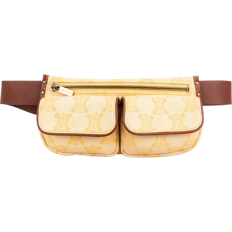Celine Monogram Triomphe Canvas Leather Double Pocket Belt Crossbody Bag