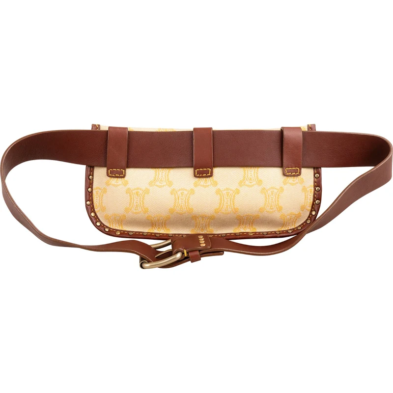 Celine Monogram Triomphe Canvas Leather Double Pocket Belt Crossbody Bag