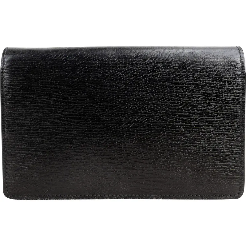 Gucci Black Grained Leather Wallet On Chain Crossbody Bag
