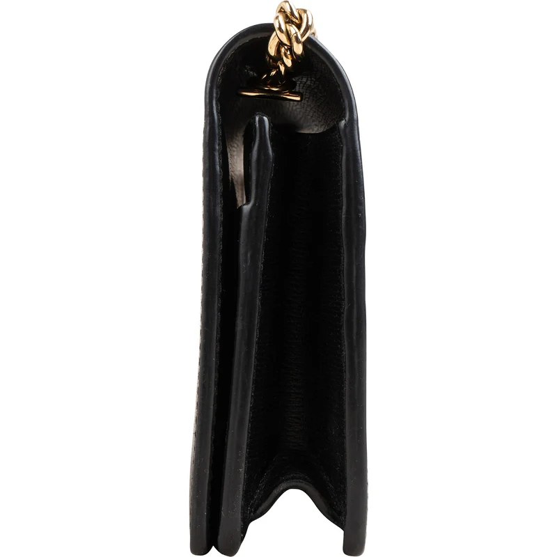 Gucci Black Grained Leather Wallet On Chain Crossbody Bag