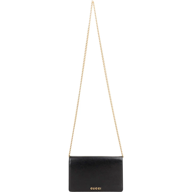 Gucci Black Grained Leather Wallet On Chain Crossbody Bag