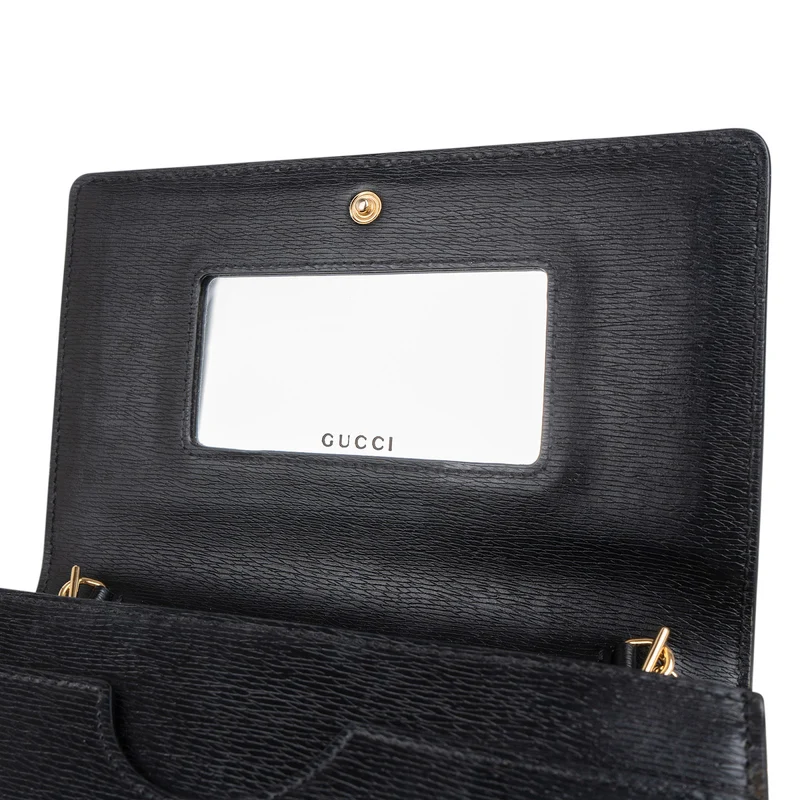 Gucci Black Grained Leather Wallet On Chain Crossbody Bag