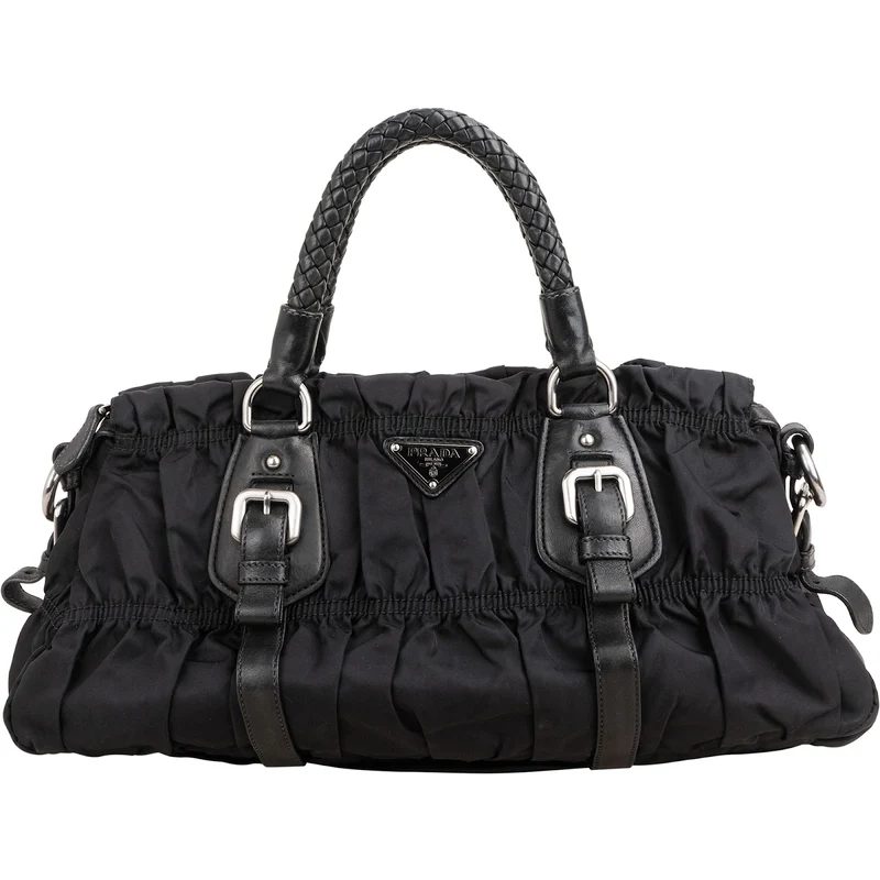 Prada Tessuto Gaufre Triangle Woven Handle Satchel Handbag