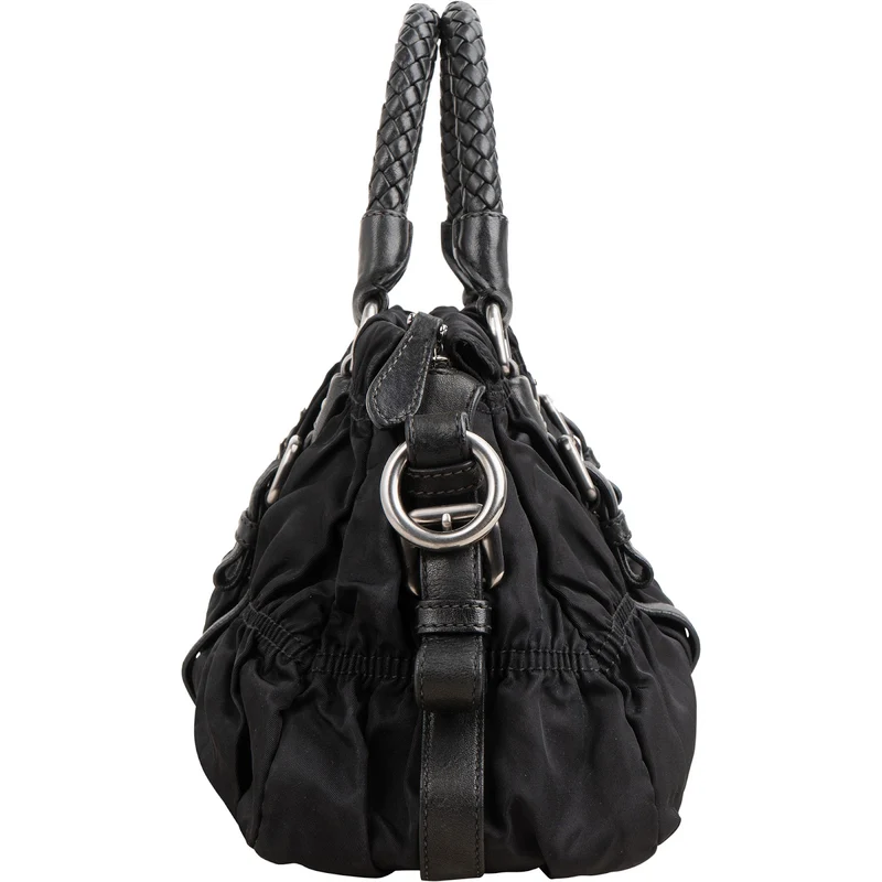 Prada Tessuto Gaufre Triangle Woven Handle Satchel Handbag