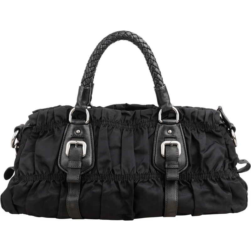 Prada Tessuto Gaufre Triangle Woven Handle Satchel Handbag