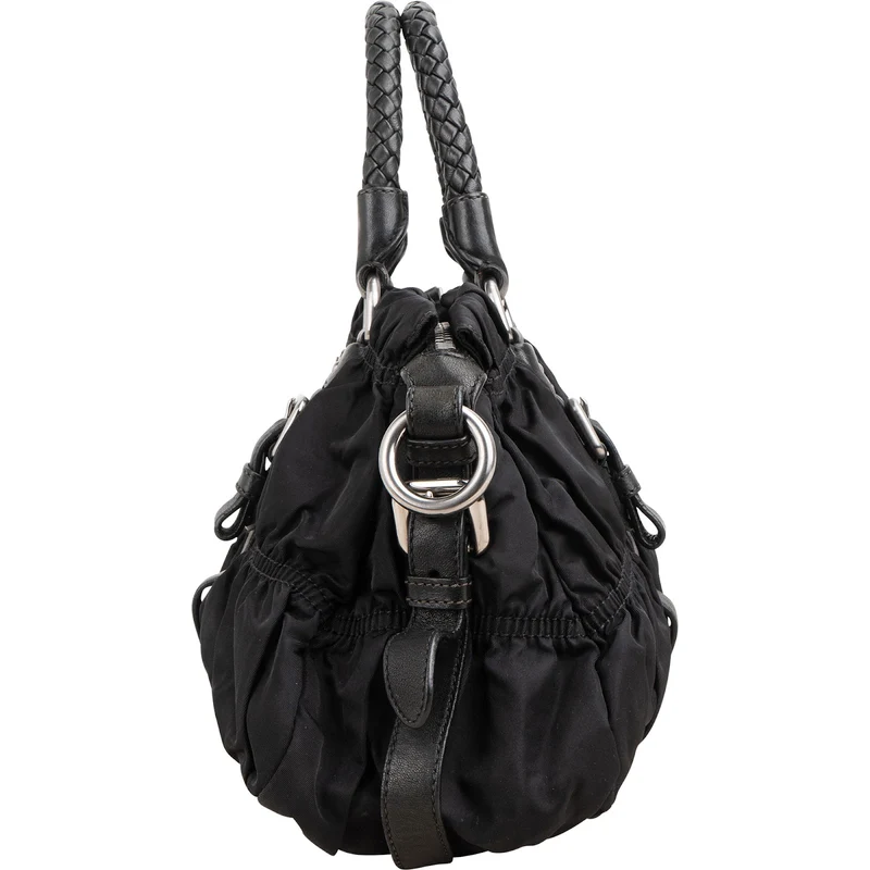 Prada Tessuto Gaufre Triangle Woven Handle Satchel Handbag