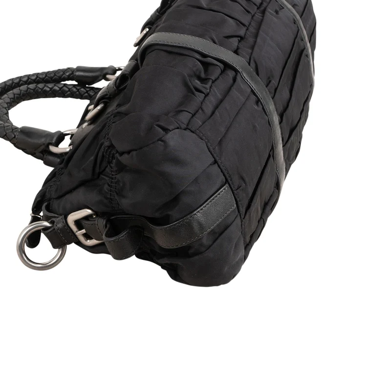 Prada Tessuto Gaufre Triangle Woven Handle Satchel Handbag