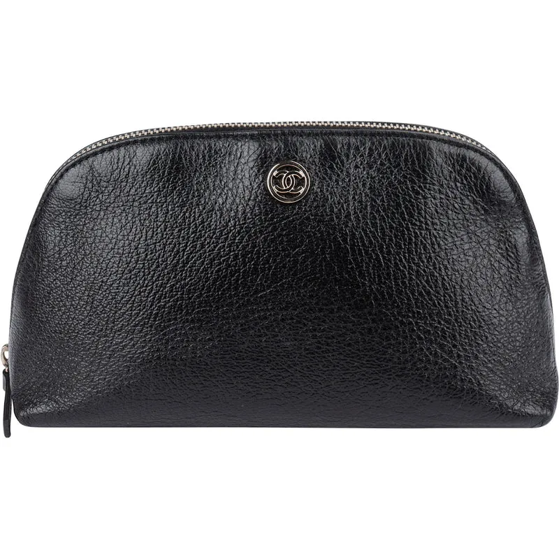Chanel Black Leather CC Cosmetic Pouch