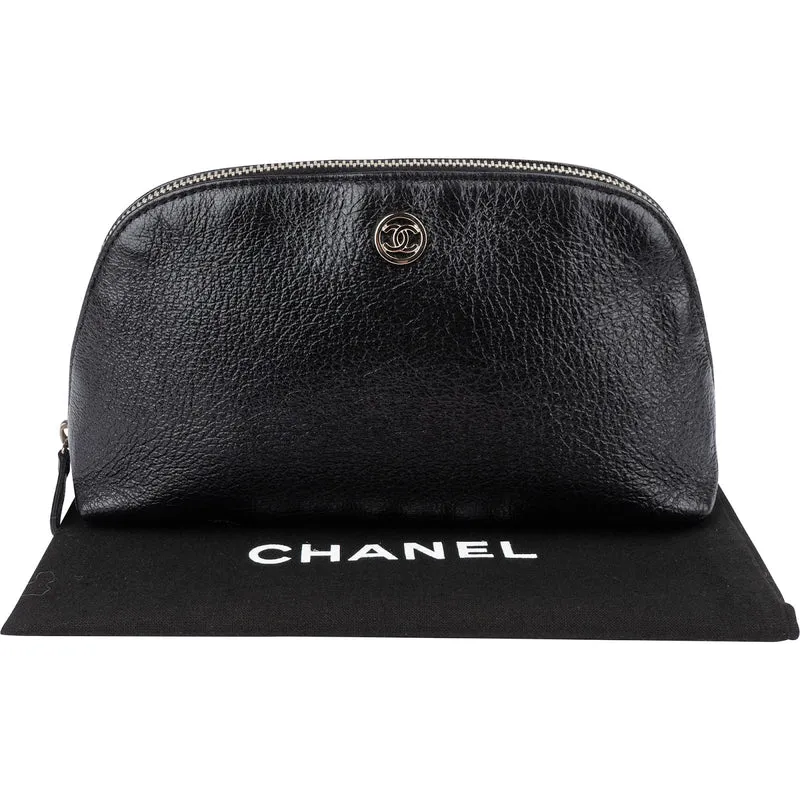 Chanel Black Leather CC Cosmetic Pouch