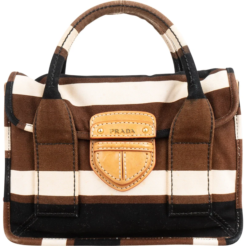Prada Multicolor Striped Canvas Small Coffer Handbag