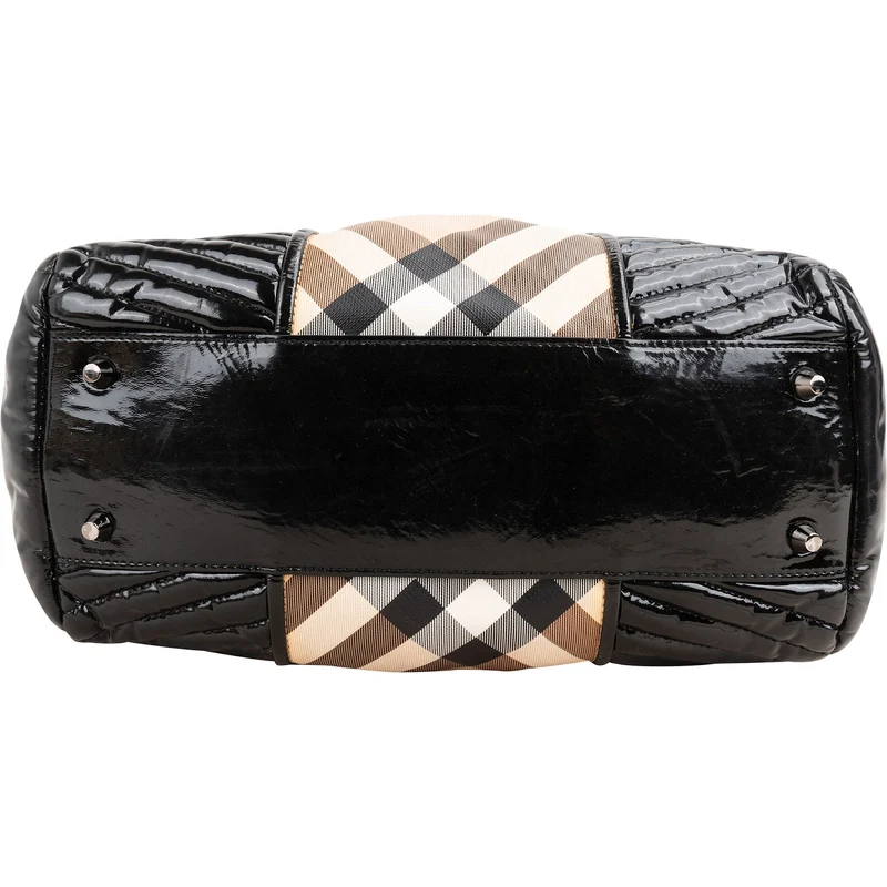 Burberry Quilted Patent Leather Heymarket Check Tote Shoulder Bag